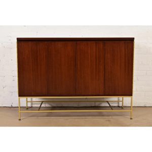 Paul McCobb Irwin Collection Mahogany and Brass Sideboard, Credenza, or Bar Cabinet, Newly Refinished