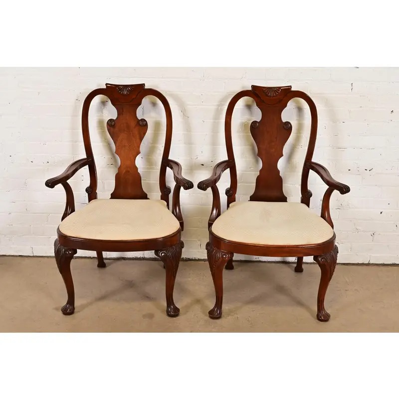 Baker Furniture Georgian Carved Mahogany Armchairs, Pair - Image 2