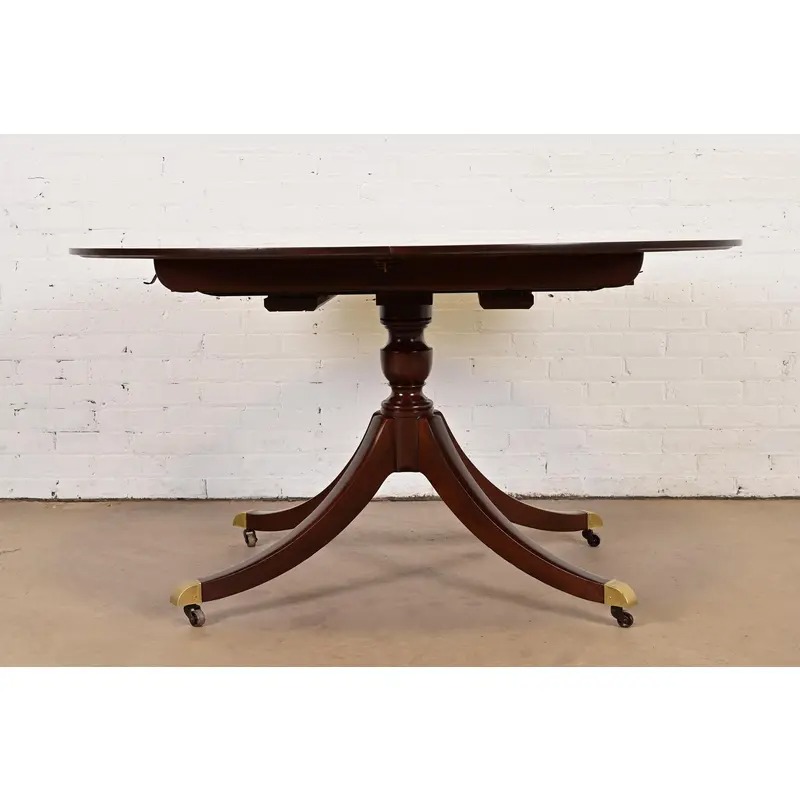 Baker Furniture Georgian Cherry Wood Pedestal Extension Dining Table, Newly Refinished - Image 2