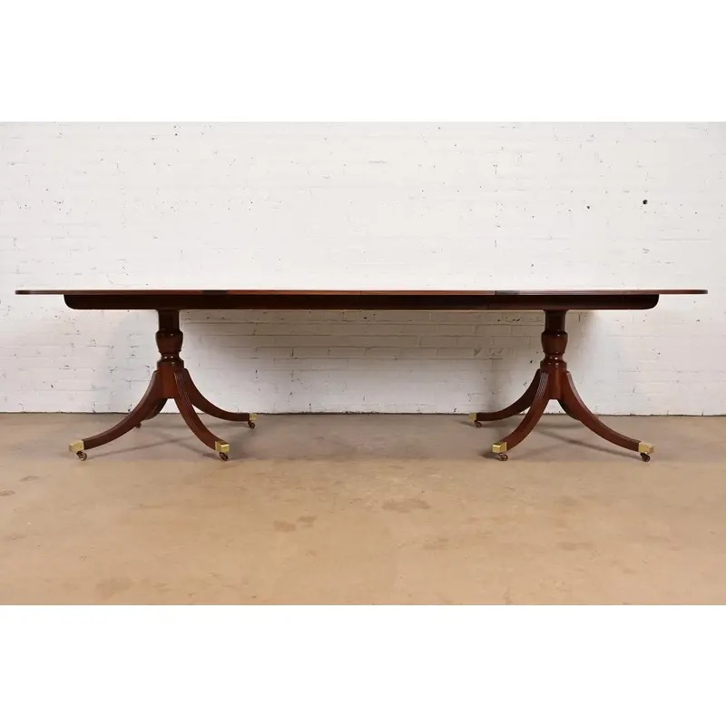 Baker Furniture Historic Charleston Georgian Banded Mahogany Double Pedestal Extension Dining Table, Newly Refinished - Image 2