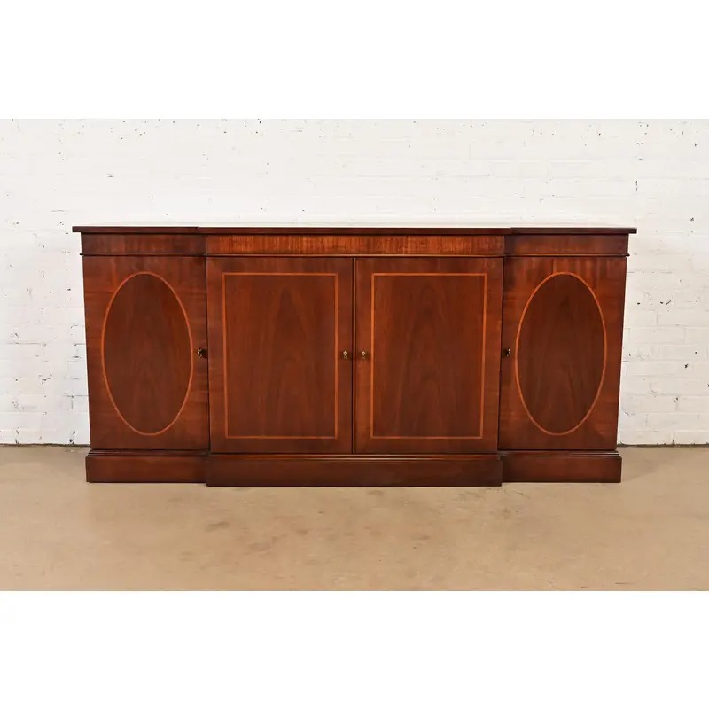 Baker Furniture Historic Charleston Georgian Inlaid Mahogany Breakfront Sideboard or Bar Cabinet - Image 2