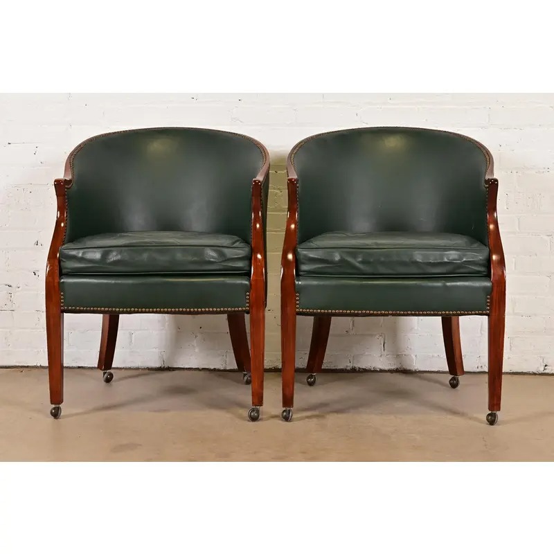 Baker Furniture Modern Regency Leather Upholstered Lounge Chairs, Pair - Image 2