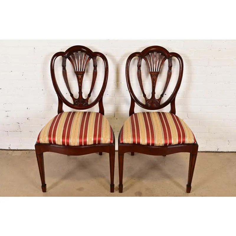 Baker Furniture Style Federal Carved Mahogany Shield Back Side Chairs or Dining Chairs, Pair - Image 2