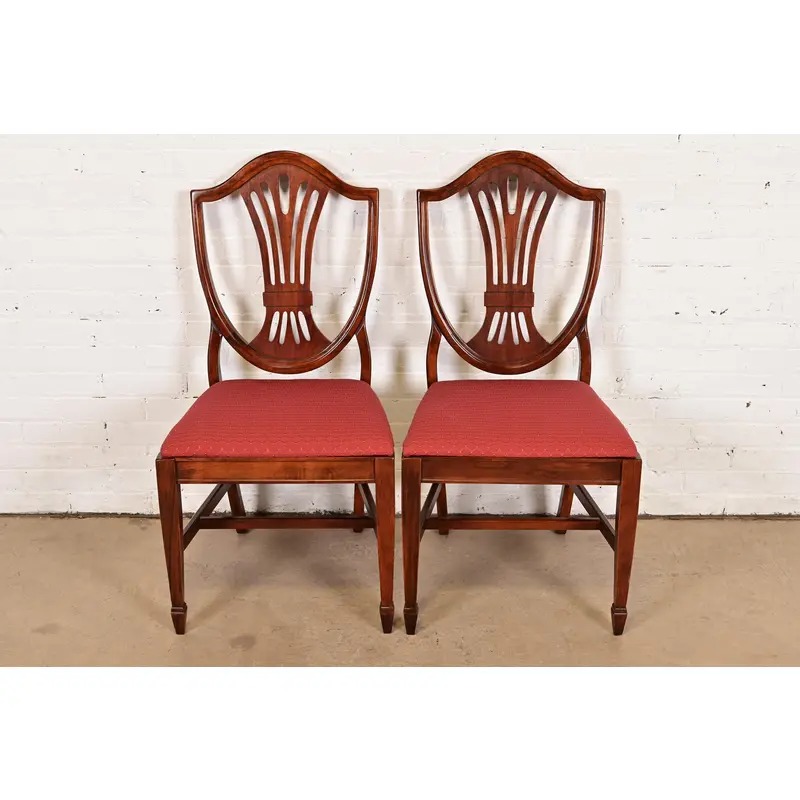 Baker Furniture Style Federal Mahogany Shield Back Dining Chairs, Pair - Image 2