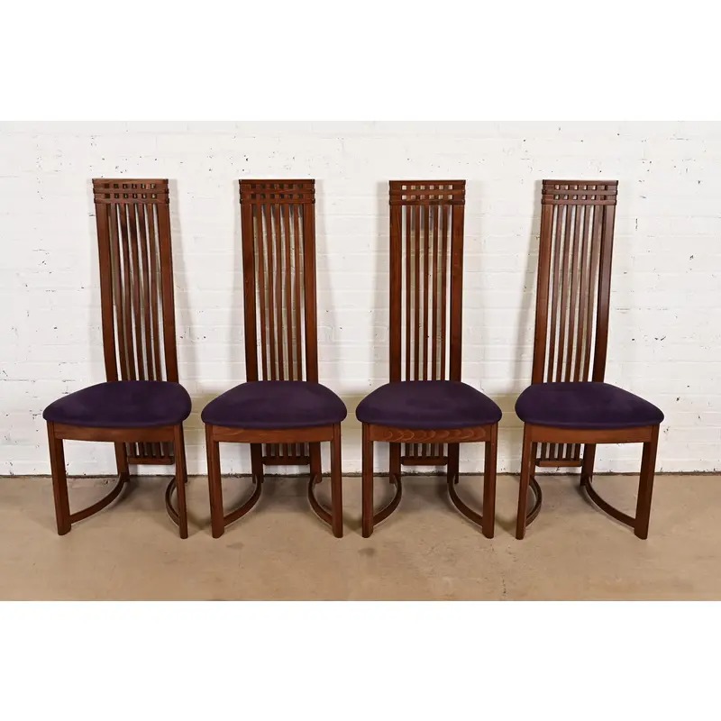 Frank Lloyd Wright Style Arts & Crafts High Back Dining Chairs, Set of Four - Image 2