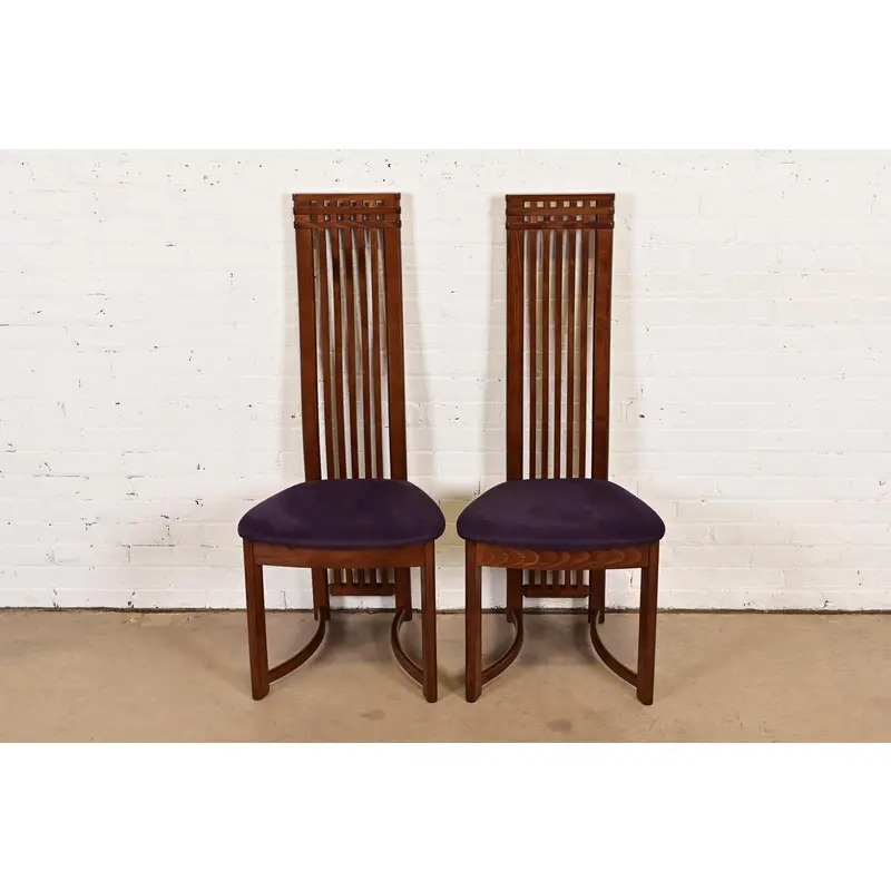 Frank Lloyd Wright Style Arts & Crafts High Back Side Chairs or Dining Chairs, Pair - Image 2