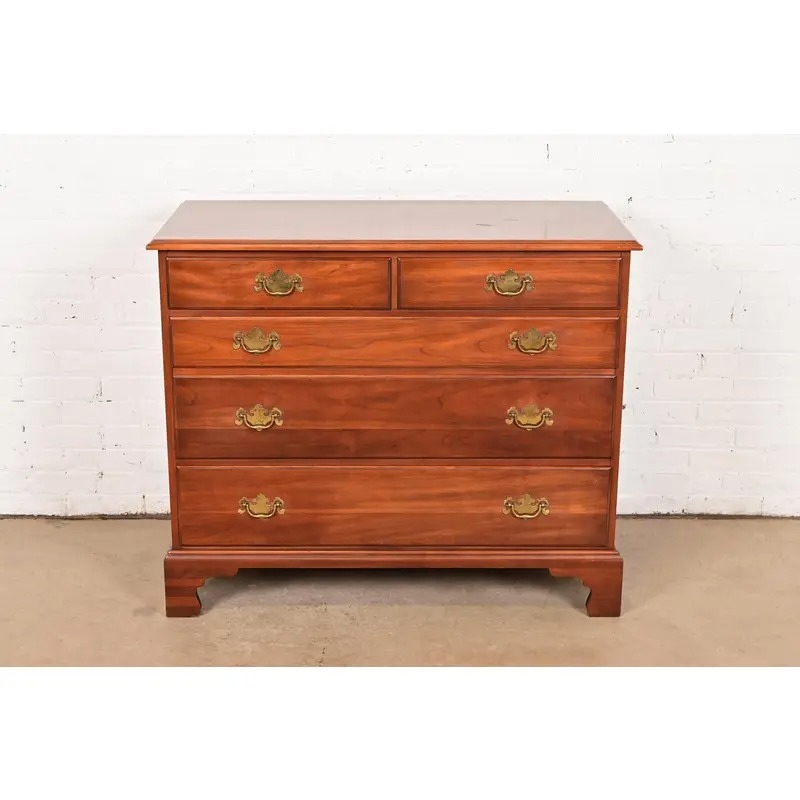 Henkel Harris Georgian Solid Cherry Wood Five-Drawer Dresser or Chest of Drawers, Circa 1960s - Image 2