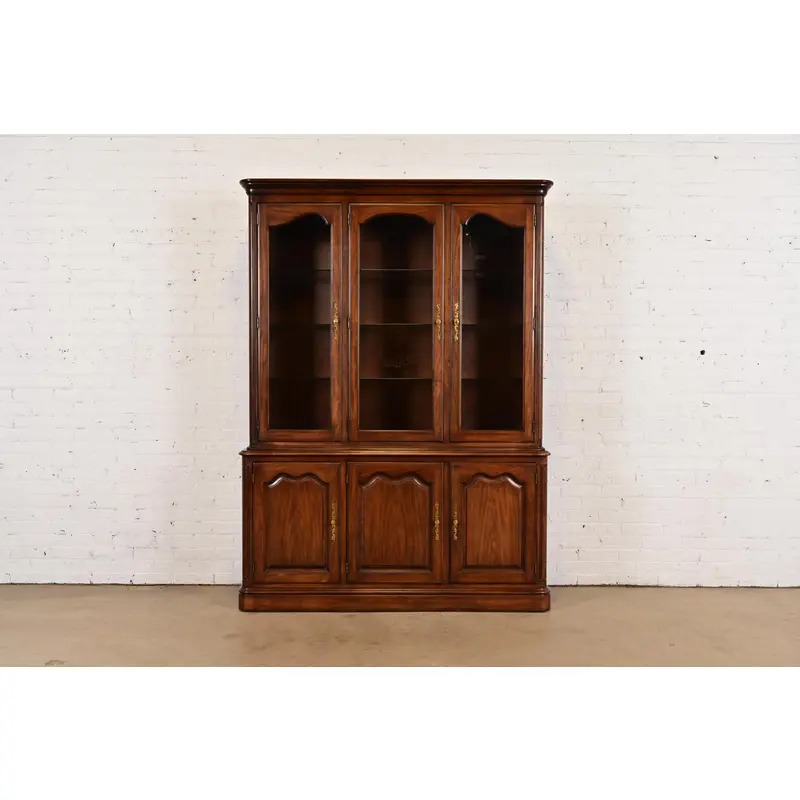 Kindel Furniture French Louis Philippe Lighted Breakfront Bookcase Cabinet - Image 2