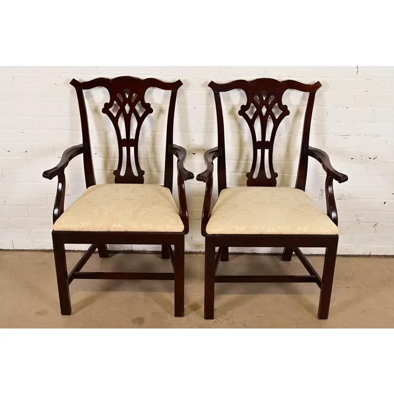 Kindel Furniture Georgian Carved Mahogany Armchairs, Pair - Image 2