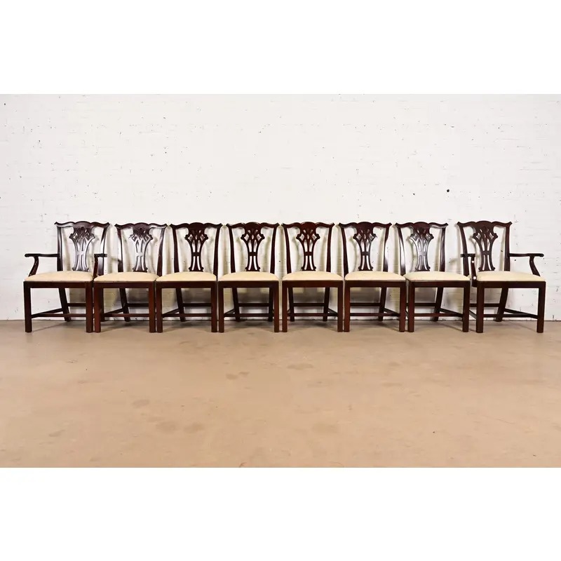 Kindel Furniture Georgian Carved Mahogany Dining Chairs, Set of Eight - Image 2