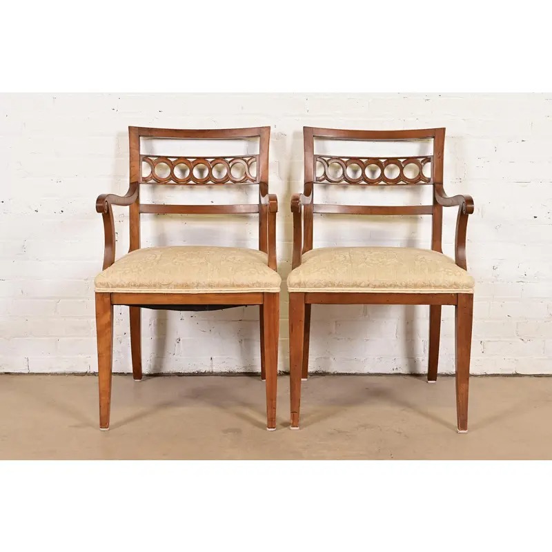 Kindel Furniture Regency Carved Cherry Wood Armchairs, Pair - Image 2