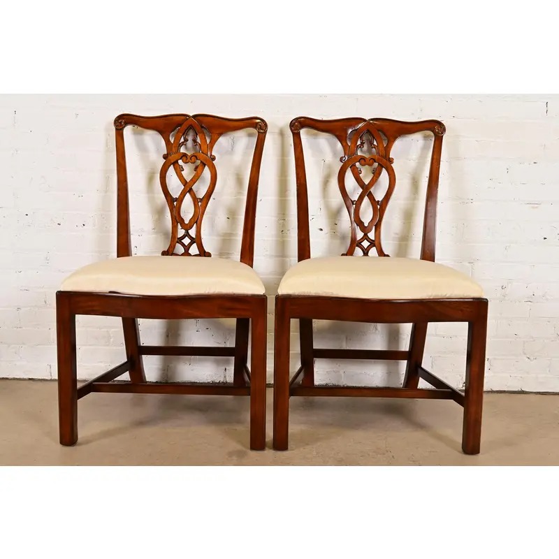 Maitland Smith Georgian Carved Mahogany Side Chairs or Dining Chairs, Pair - Image 2