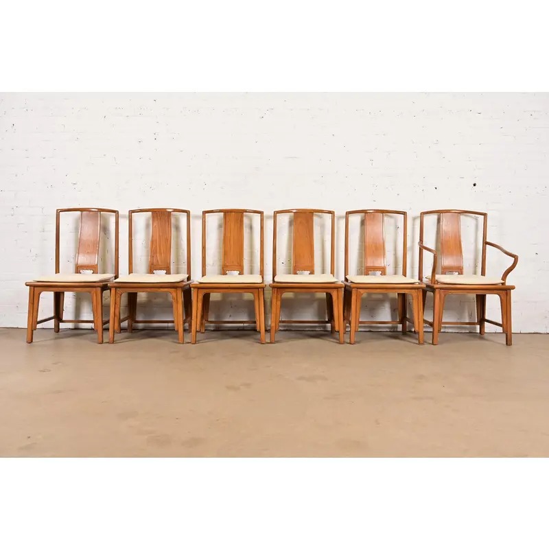 Michael Taylor for Baker Furniture Far East Collection Carved Walnut Dining Chairs, Set of Six - Image 2
