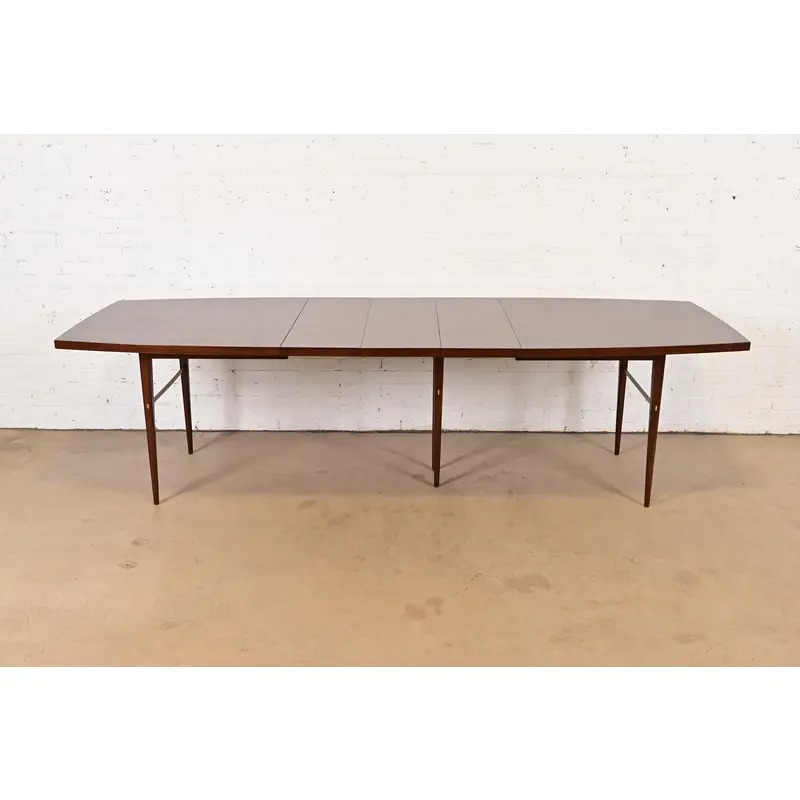 Paul McCobb for Directional Mid-Century Modern Walnut and Brass Extension Dining Table, Newly Refinished - Image 2
