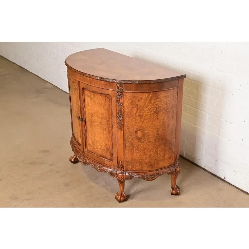 Romweber Chippendale Burl Wood Demilune Cabinet or Console Table, Circa 1920s - Image 2