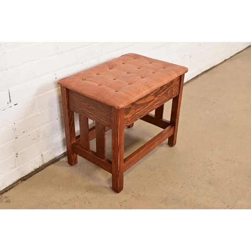Stickley Style Antique Mission Oak Arts & Crafts Upholstered Footstool or Ottoman - Image 2