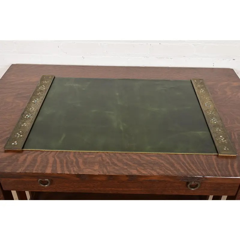 Tiffany Studios New York Bronze and Abalone Blotter Ends With Leather Desk Blotter - Image 2
