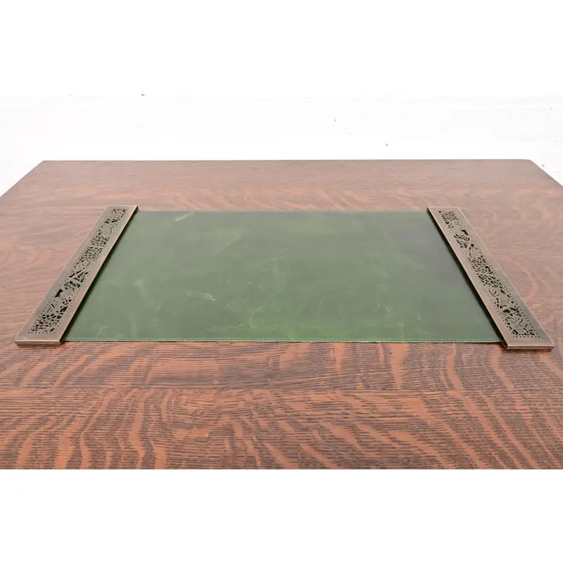 Tiffany Studios New York Grapevine Bronze Blotter Ends With Leather Desk Blotter - Image 2