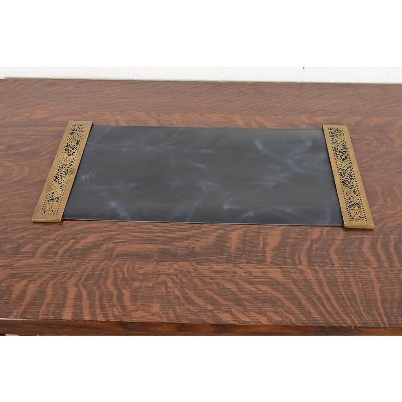 Tiffany Studios New York Grapevine Bronze Doré Blotter Ends With Leather Desk Blotter - Image 2