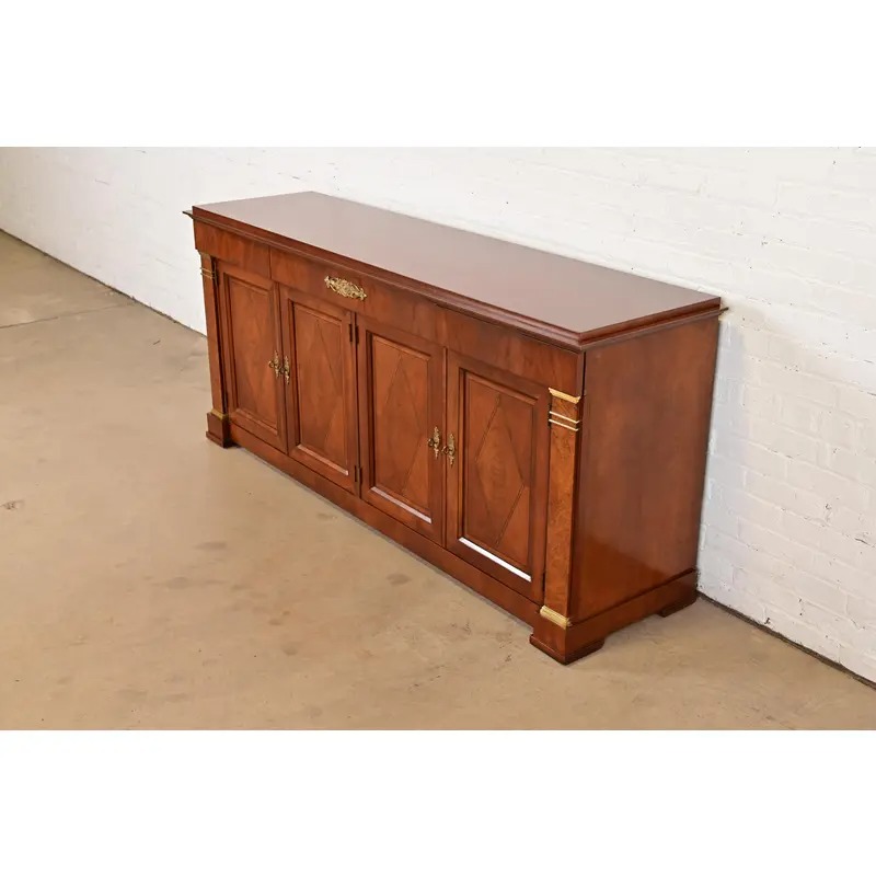 Baker Furniture French Regency Louis XVI Carved Cherry and Burl Wood Sideboard or Bar Cabinet - Image 3