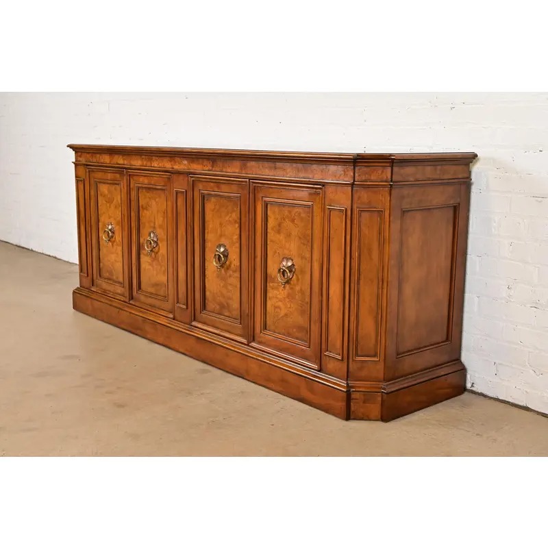 Baker Furniture French Regency Louis XVI Carved Cherry and Burl Wood Sideboard or Bar Cabinet, Circa 1960s - Image 3