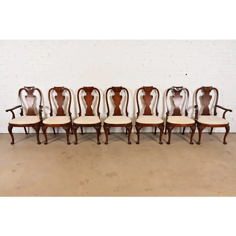 Baker Furniture Georgian Carved Mahogany Dining Chairs, Set of Seven - Image 3
