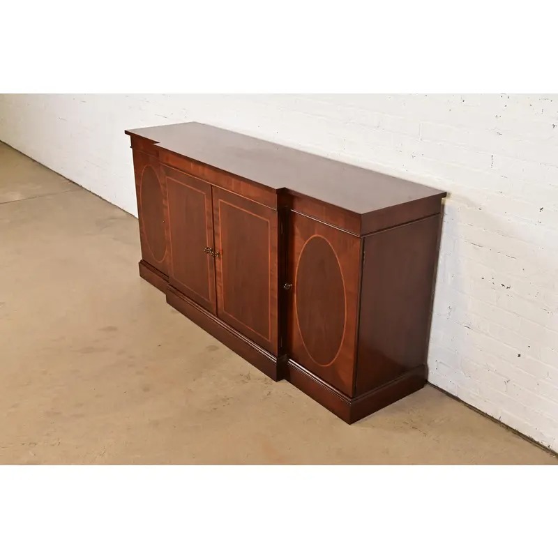 Baker Furniture Historic Charleston Georgian Inlaid Mahogany Breakfront Sideboard or Bar Cabinet - Image 3