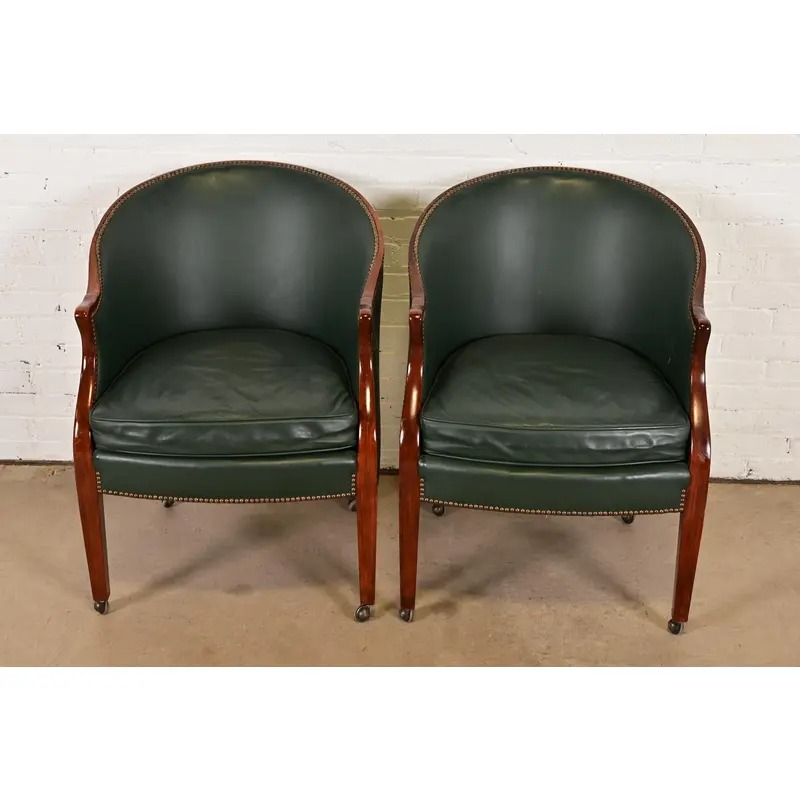 Baker Furniture Modern Regency Leather Upholstered Lounge Chairs, Pair - Image 3