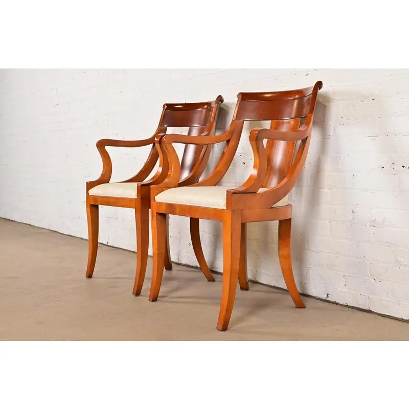 Baker Furniture Regency Solid Cherry Wood Armchairs, Pair - Image 3