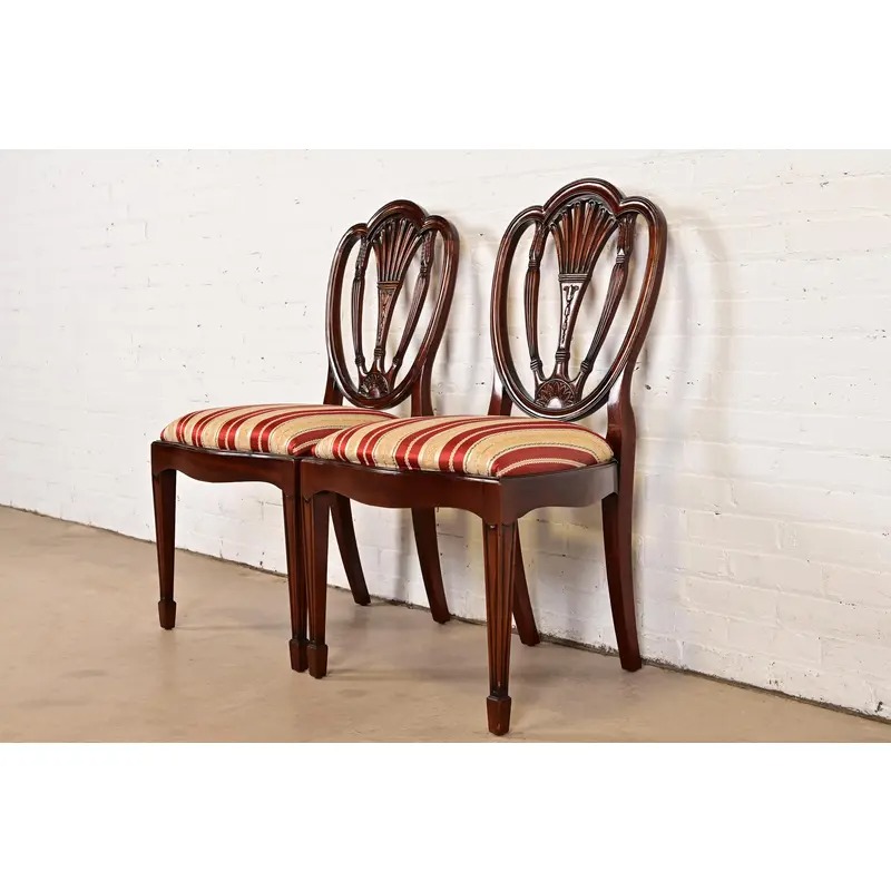Baker Furniture Style Federal Carved Mahogany Shield Back Side Chairs or Dining Chairs, Pair - Image 3