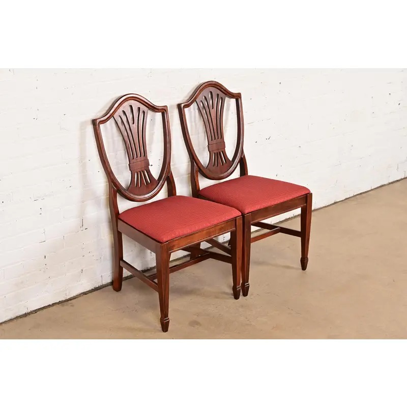 Baker Furniture Style Federal Mahogany Shield Back Dining Chairs, Pair - Image 3