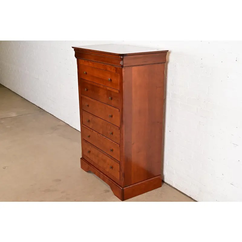 Grange French Louis Philippe Carved Cherry Wood Highboy Dresser or Chest of Drawers - Image 3