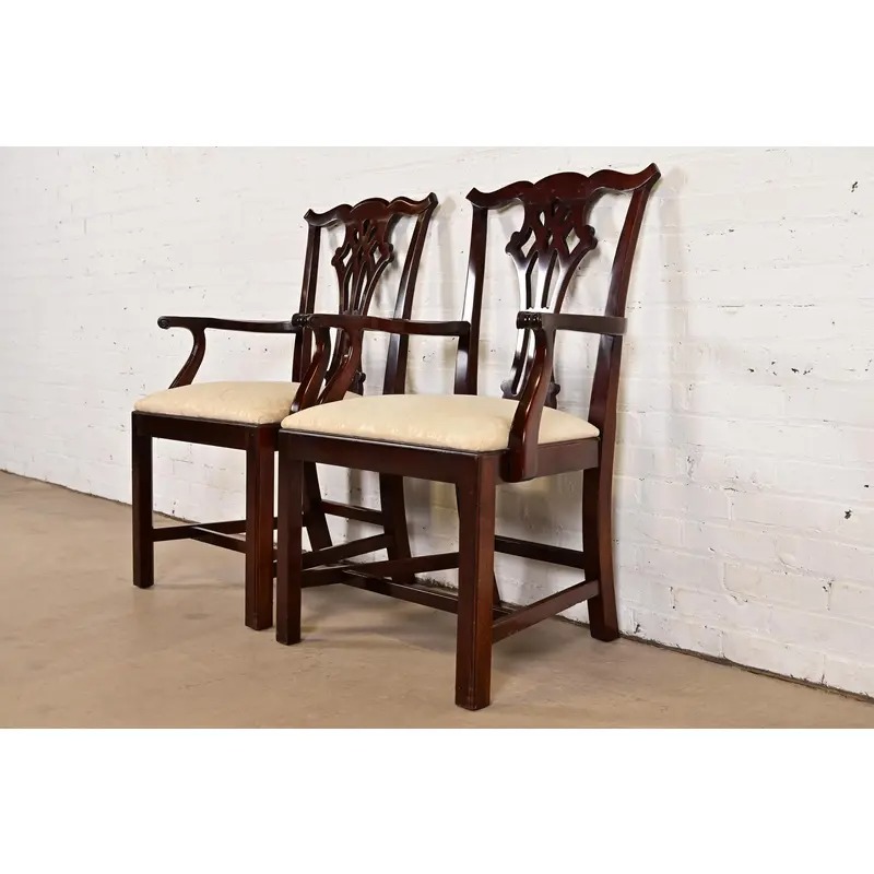 Kindel Furniture Georgian Carved Mahogany Armchairs, Pair - Image 3