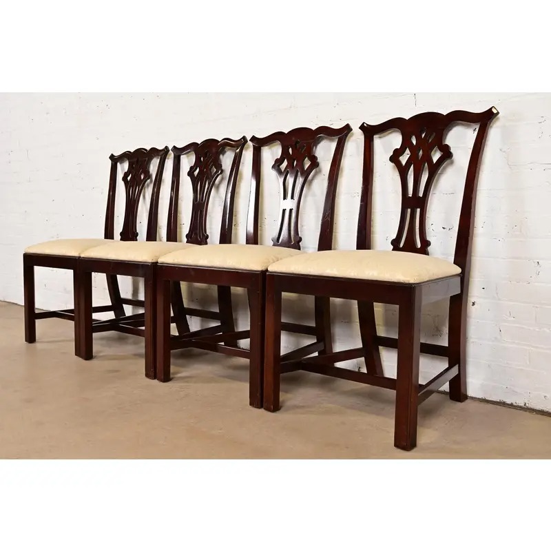 Kindel Furniture Georgian Carved Mahogany Dining Chairs, Set of Four - Image 3