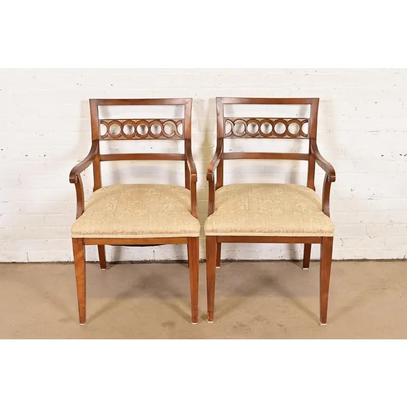 Kindel Furniture Regency Carved Cherry Wood Armchairs, Pair - Image 3