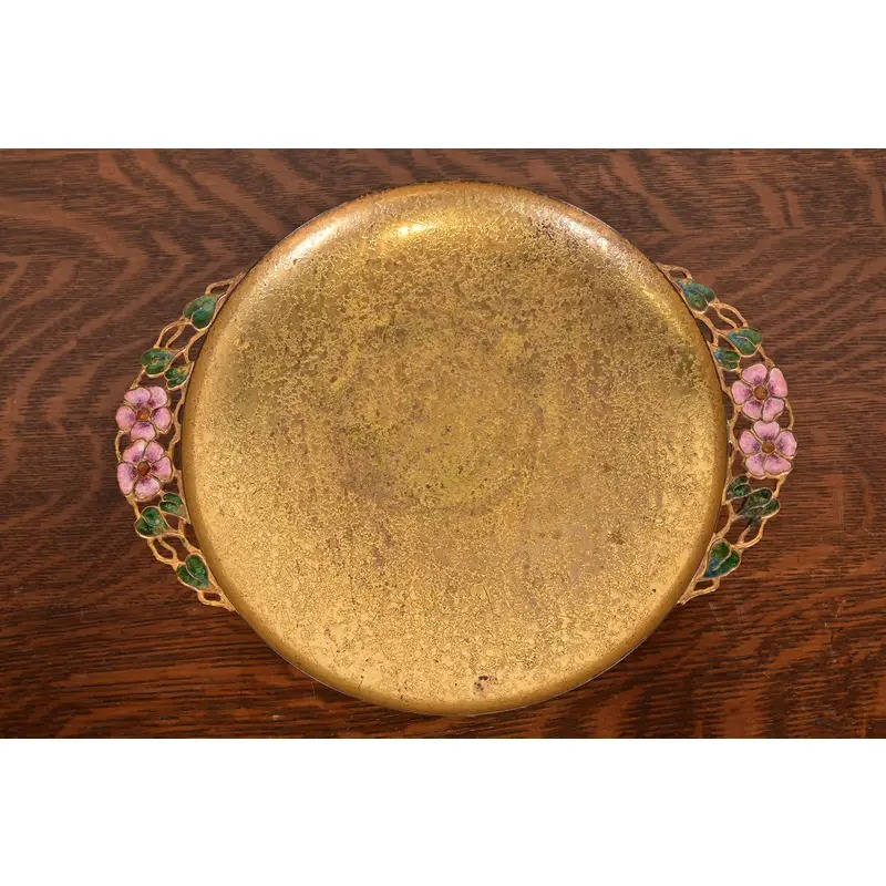 Louis Comfort Tiffany Furnaces Favrile Bronze Doré and Enamel Footed Centerpiece Bowl or Tazza - Image 3