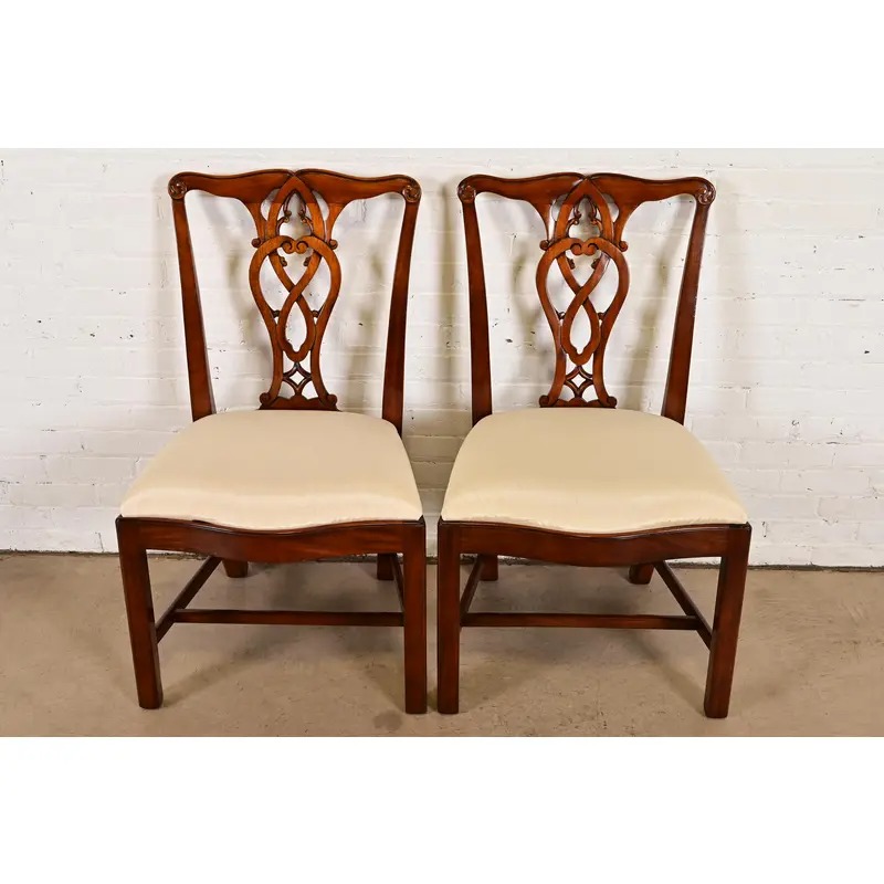 Maitland Smith Georgian Carved Mahogany Side Chairs or Dining Chairs, Pair - Image 3