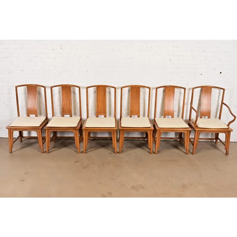 Michael Taylor for Baker Furniture Far East Collection Carved Walnut Dining Chairs, Set of Six - Image 3