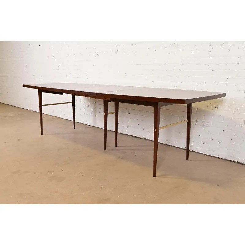 Paul McCobb for Directional Mid-Century Modern Walnut and Brass Extension Dining Table, Newly Refinished - Image 3