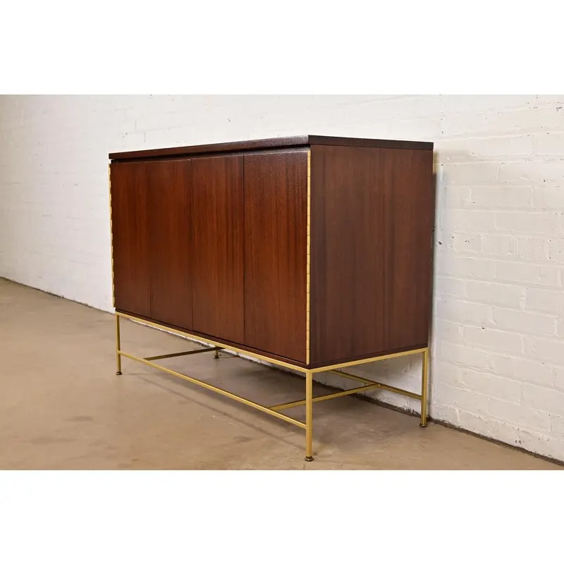 Paul McCobb Irwin Collection Mahogany and Brass Sideboard, Credenza, or Bar Cabinet, Newly Refinished - Image 3