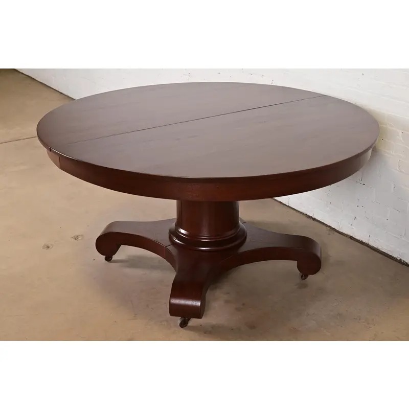 R. J. Horner Style Antique American Empire Monumental Carved Mahogany Pedestal Extension Dining Table, Newly Refinished - Image 3