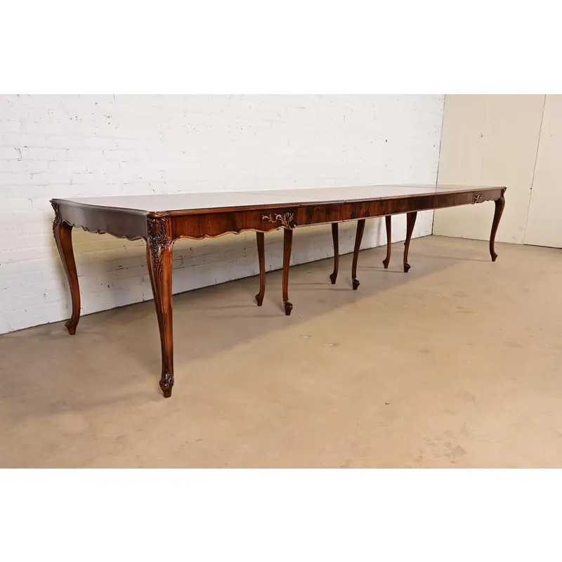 Romweber Antique French Provincial Louis XV Carved Rosewood Extension Dining Table, Newly Refinished - Image 3