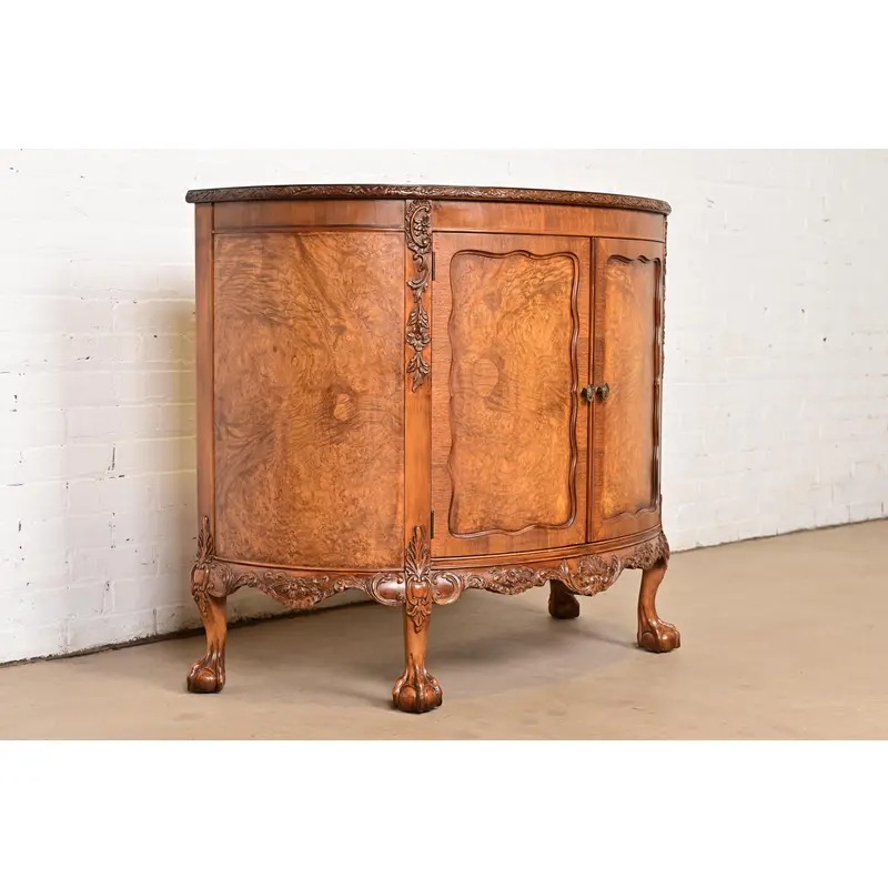 Romweber Chippendale Burl Wood Demilune Cabinet or Console Table, Circa 1920s - Image 3