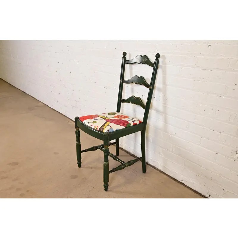 Stickley Brothers Antique Early American Country Cottage Green Lacquered Floral Painted Side Chair, Circa 1920s - Image 3