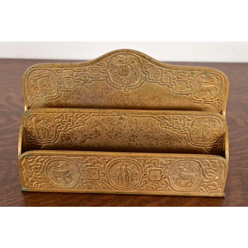 Tiffany Studios New York Zodiac Pattern Bronze Doré Letter Rack - Image 3