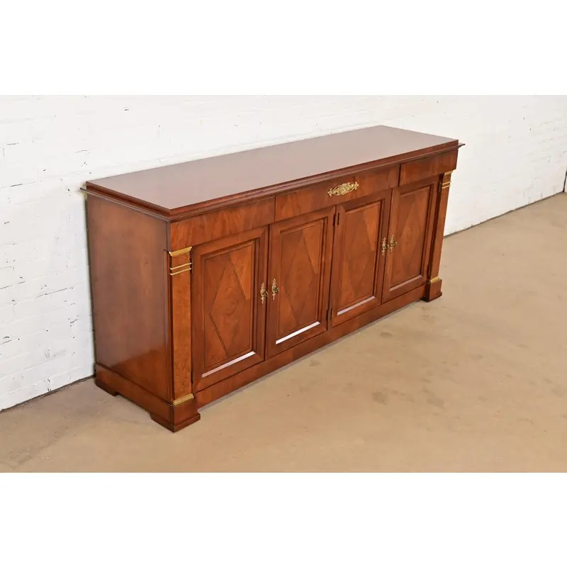 Baker Furniture French Regency Louis XVI Carved Cherry and Burl Wood Sideboard or Bar Cabinet - Image 4