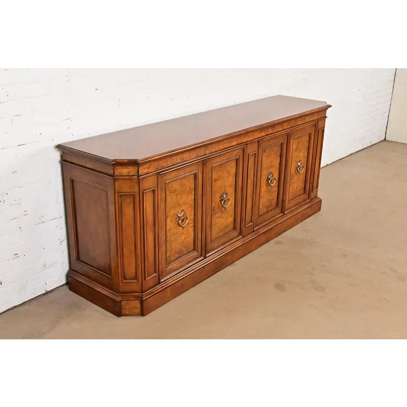 Baker Furniture French Regency Louis XVI Carved Cherry and Burl Wood Sideboard or Bar Cabinet, Circa 1960s - Image 4