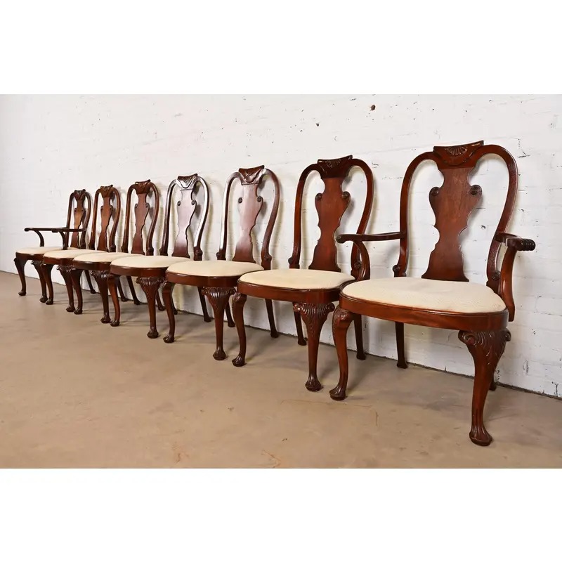 Baker Furniture Georgian Carved Mahogany Dining Chairs, Set of Seven - Image 4