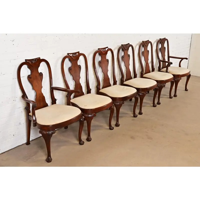 Baker Furniture Georgian Carved Mahogany Dining Chairs, Set of Six - Image 4