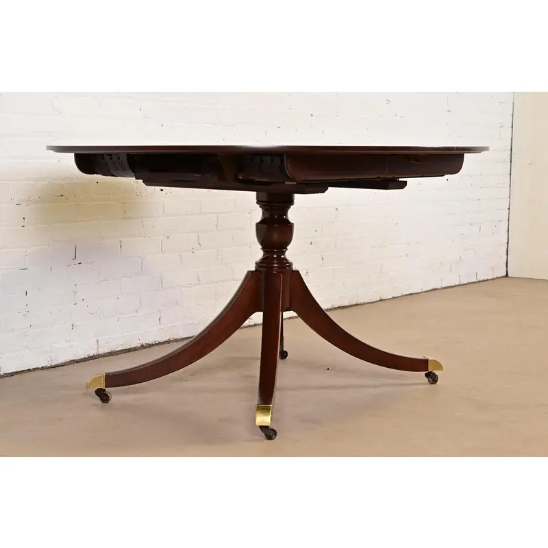 Baker Furniture Georgian Cherry Wood Pedestal Extension Dining Table, Newly Refinished - Image 4